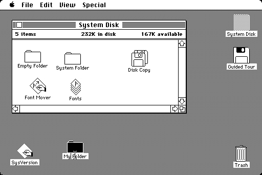 Mac OS System 6 desktop (1988)